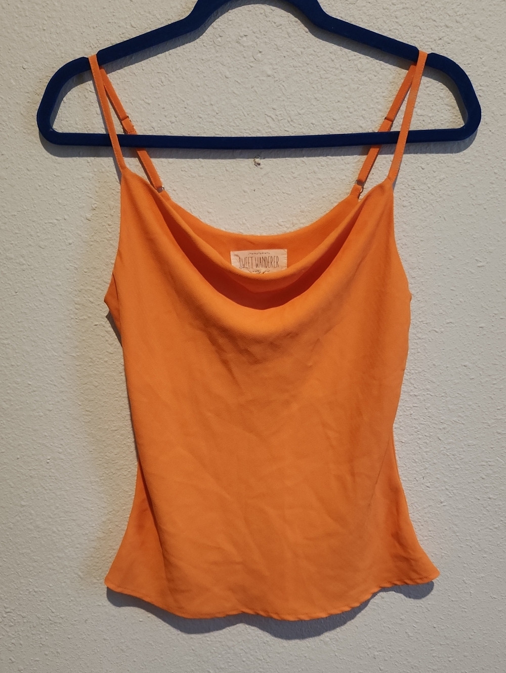 Sweet Wanderer Orange Cowl Neck Double Strap Cami Tank Top S